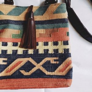 Vintage Boho Kilim Leather Strap Crossbody Bag